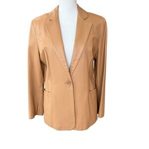 Remy Leather Blazer Tan Single Button Jacket Women's Size M Made in USA